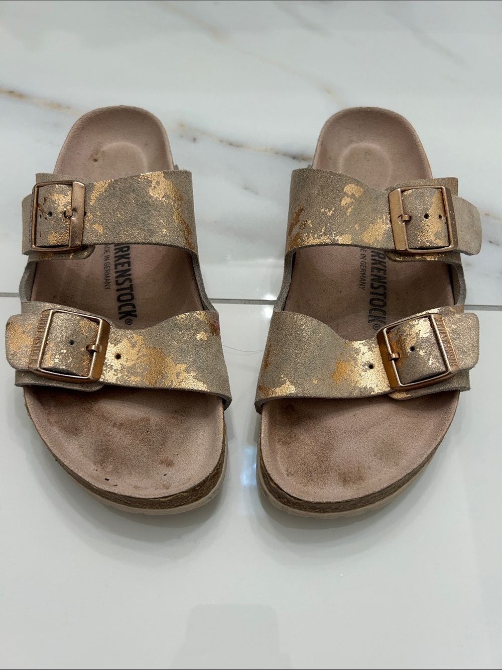 Birkenstock Metallic Arizona Sandals - size 40